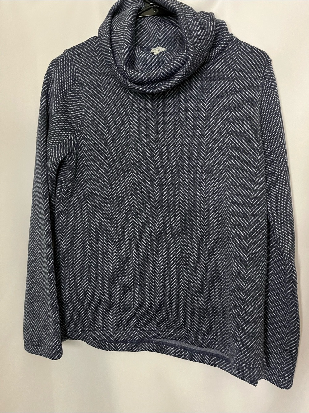 J. Crew Navy and White Herringbone Cowl Neck Sweater